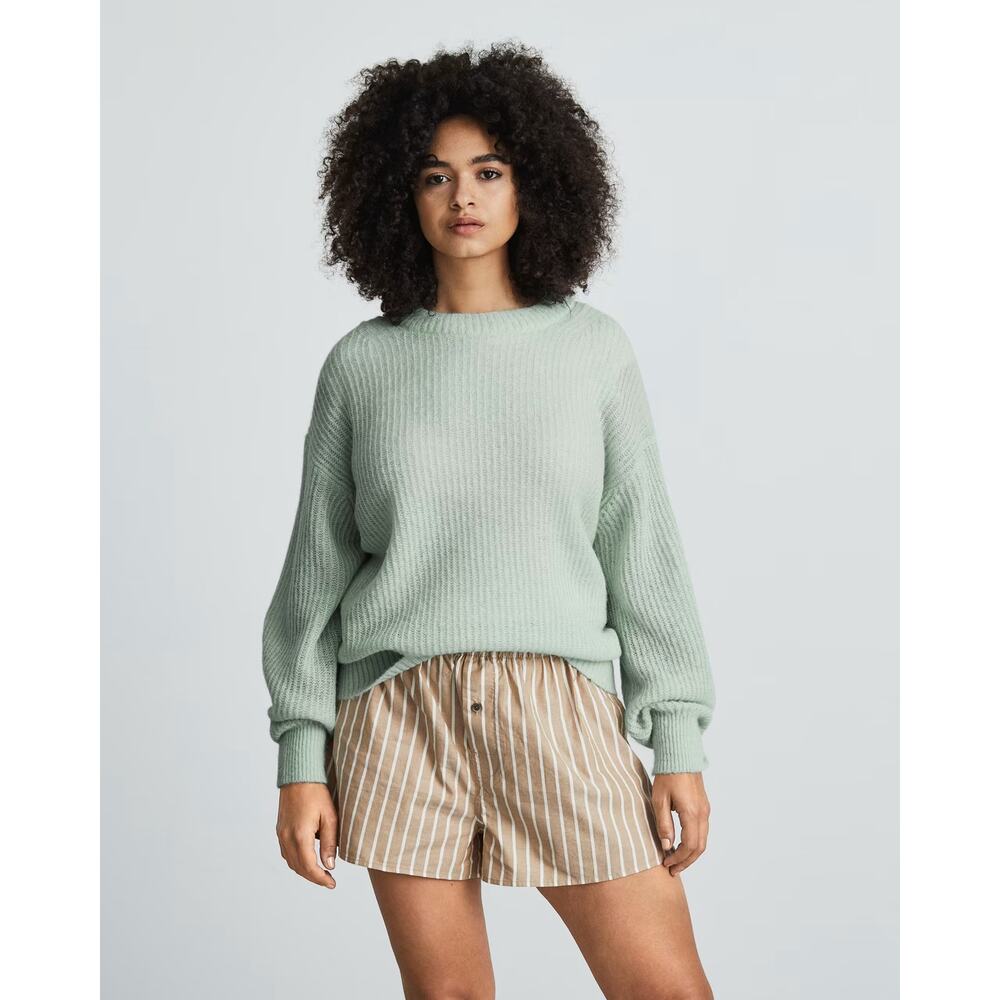 Everlane The Alpaca Crew Neck Long Sleeve Ribbed Pullover Sweater Lily Green S